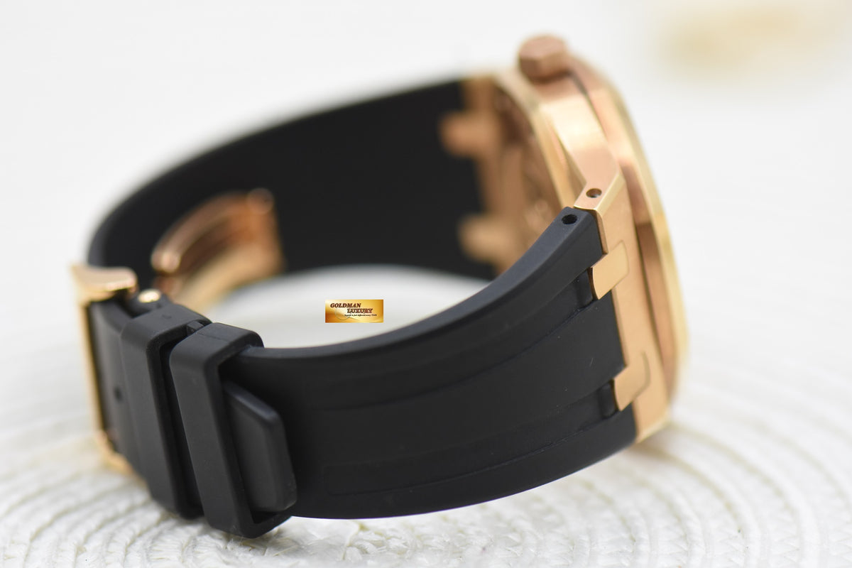 [SOLD] AUDEMARS PIGUET ROYAL OAK DUAL TIME POWER RESERVE 39mm ROSE GOLD IN LEATHER STRAP BLACK DIAL AUTOMATIC 26120OR (MINT)