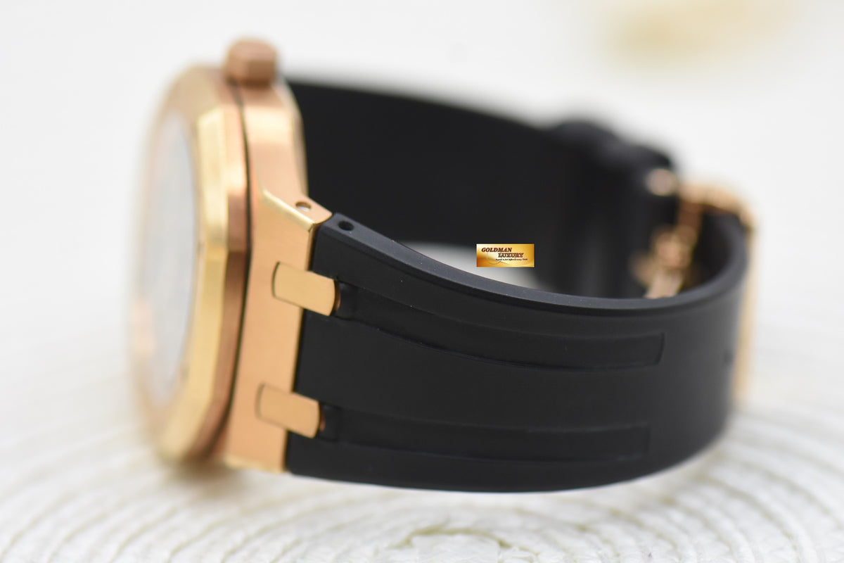 [SOLD] AUDEMARS PIGUET ROYAL OAK DUAL TIME POWER RESERVE 39mm ROSE GOLD IN LEATHER STRAP BLACK DIAL AUTOMATIC 26120OR (MINT)