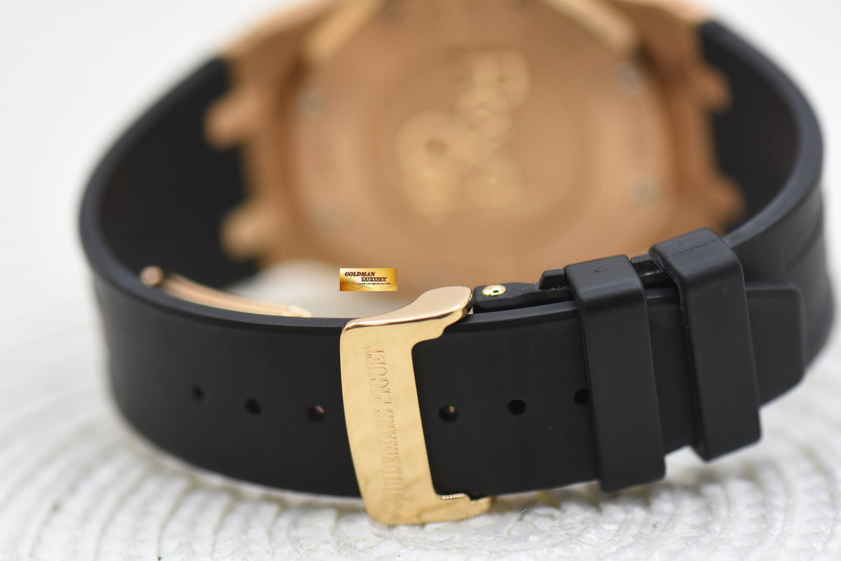 [SOLD] AUDEMARS PIGUET ROYAL OAK DUAL TIME POWER RESERVE 39mm ROSE GOLD IN LEATHER STRAP BLACK DIAL AUTOMATIC 26120OR (MINT)