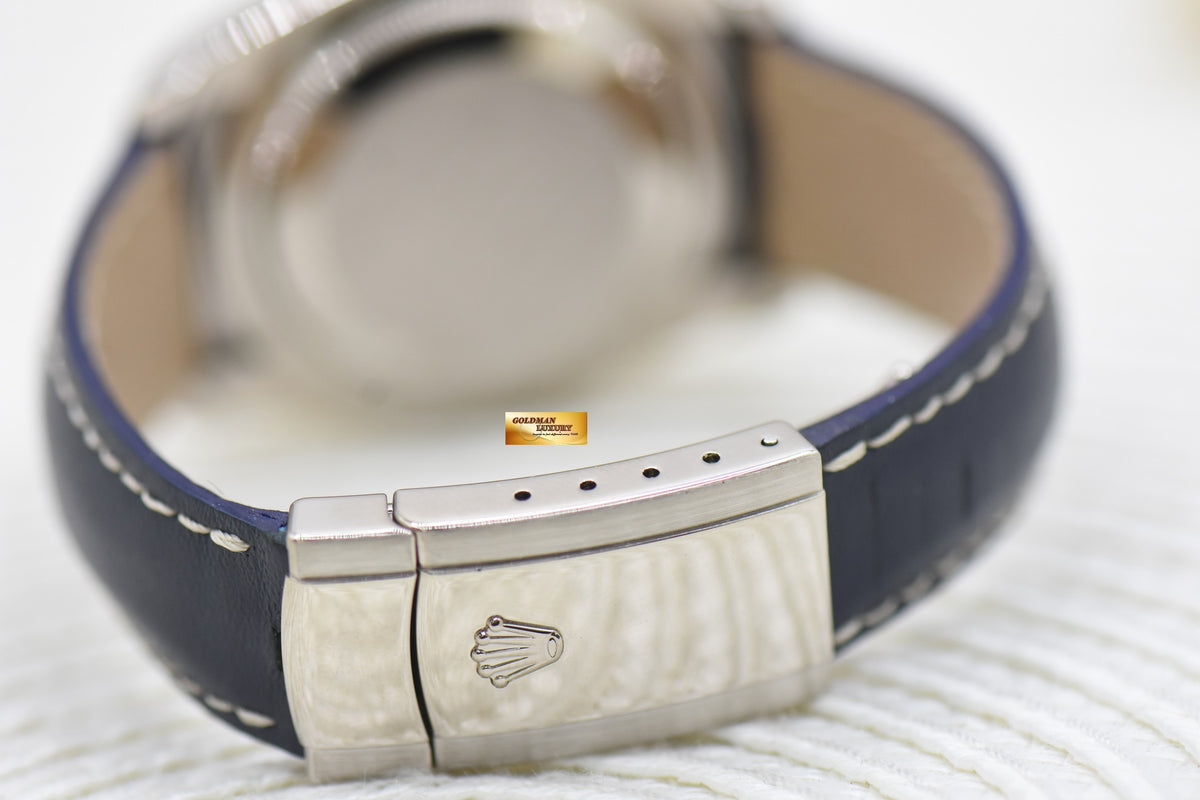 [SOLD] ROLEX OYSTER DATEJUST 36mm WHITE GOLD IN LEATHER STRAP BLUE DIAL 116139 (MINT)