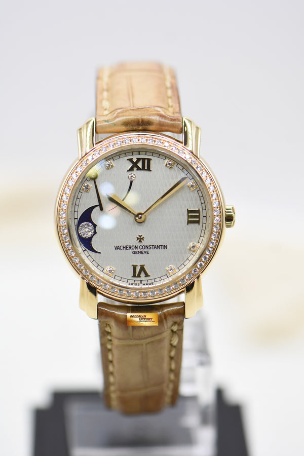 VACHERON CONSTANTIN MALTE MOONPHASE & RESERVE DIAMONDS YELLOW GOLD LEATHER STRAP MANUAL WINDING 83500 (MINT)