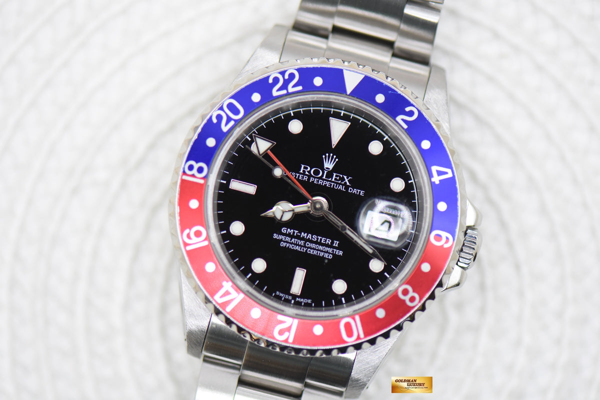 [SOLD] ROLEX OYSTER PERPETUAL GMT-MASTER II 40mm RED/BLUE PEPSI BEZEL STEEL OYSTER BRACELET 16710 (MINT)