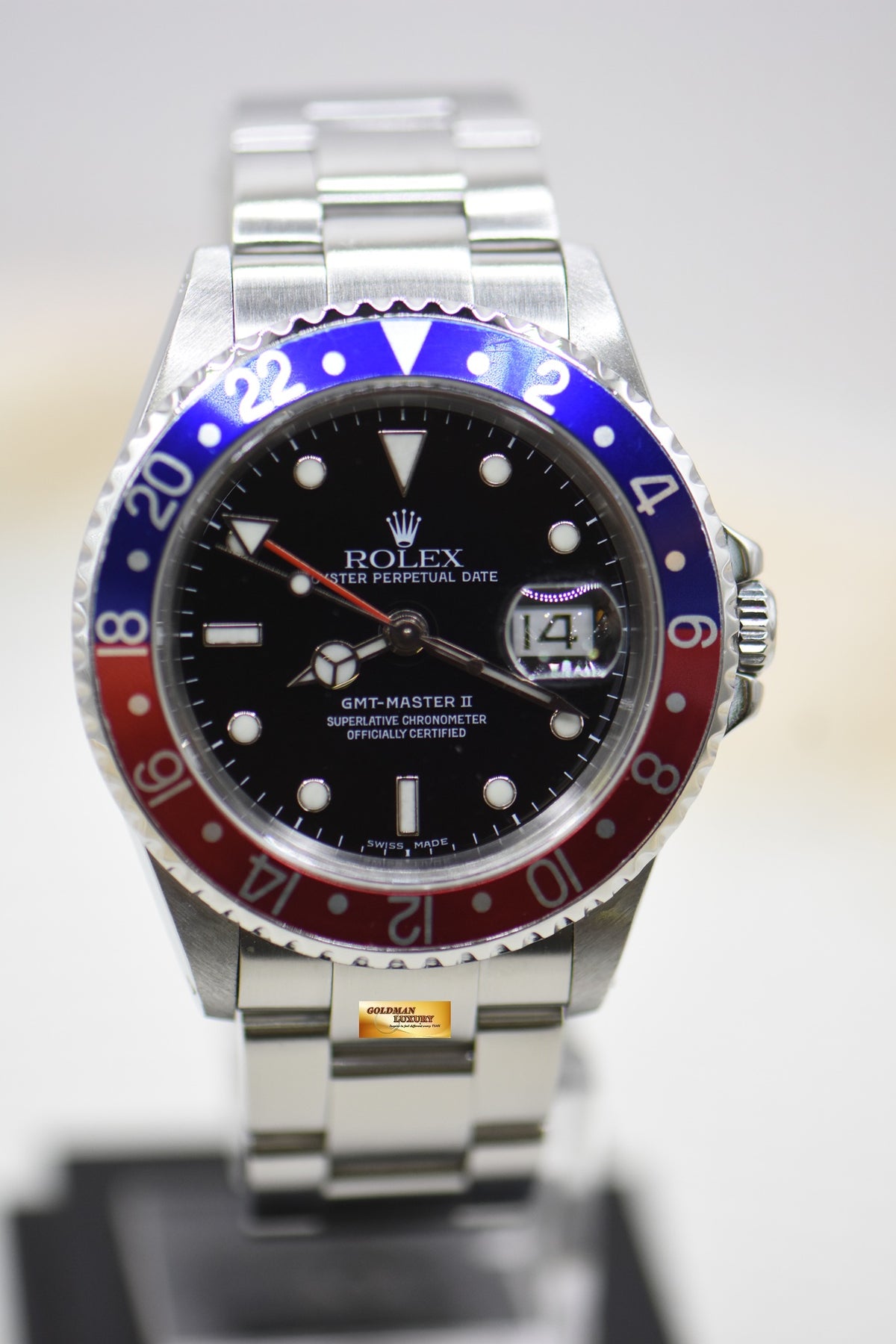 [SOLD] ROLEX OYSTER PERPETUAL GMT-MASTER II 40mm RED/BLUE PEPSI BEZEL STEEL OYSTER BRACELET 16710 (MINT)
