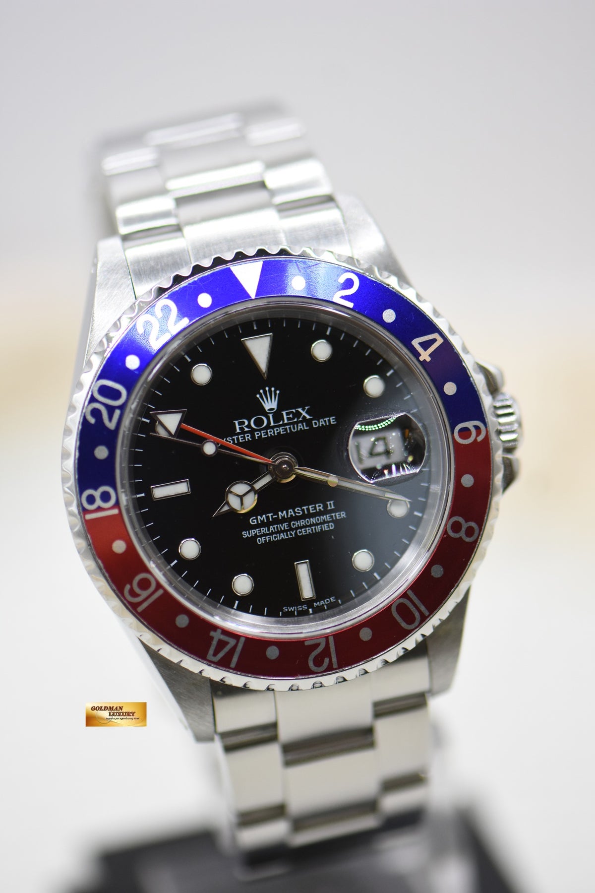 [SOLD] ROLEX OYSTER PERPETUAL GMT-MASTER II 40mm RED/BLUE PEPSI BEZEL STEEL OYSTER BRACELET 16710 (MINT)