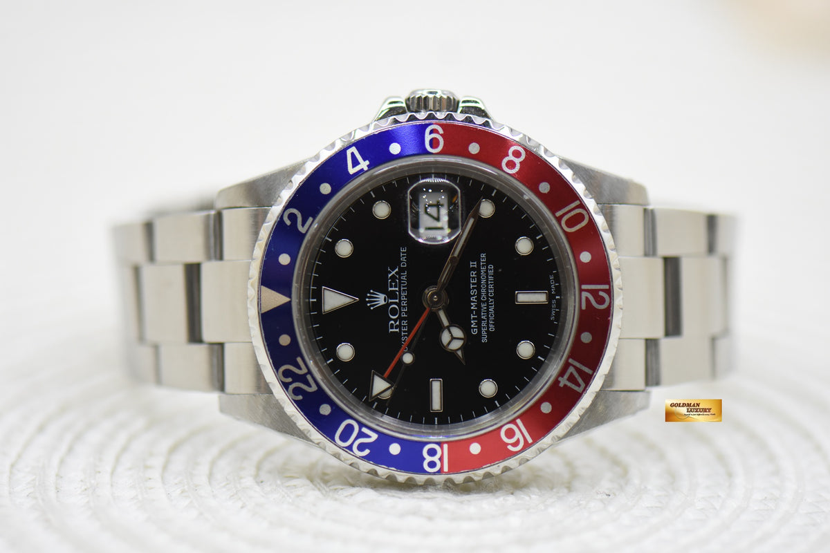 [SOLD] ROLEX OYSTER PERPETUAL GMT-MASTER II 40mm RED/BLUE PEPSI BEZEL STEEL OYSTER BRACELET 16710 (MINT)