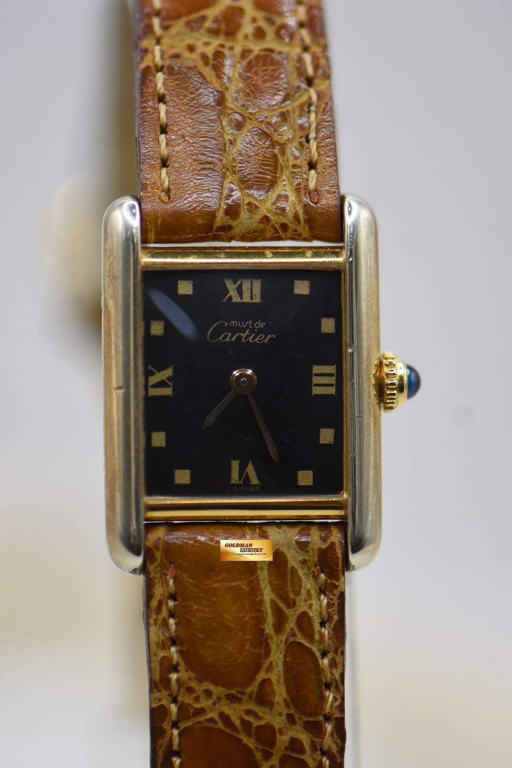 Image 27: CARTIER MUST De TANK GOLD-PLATED 925 IN LEATHER ONYX DIAL QUARTZ 3088 (VINTAGE)