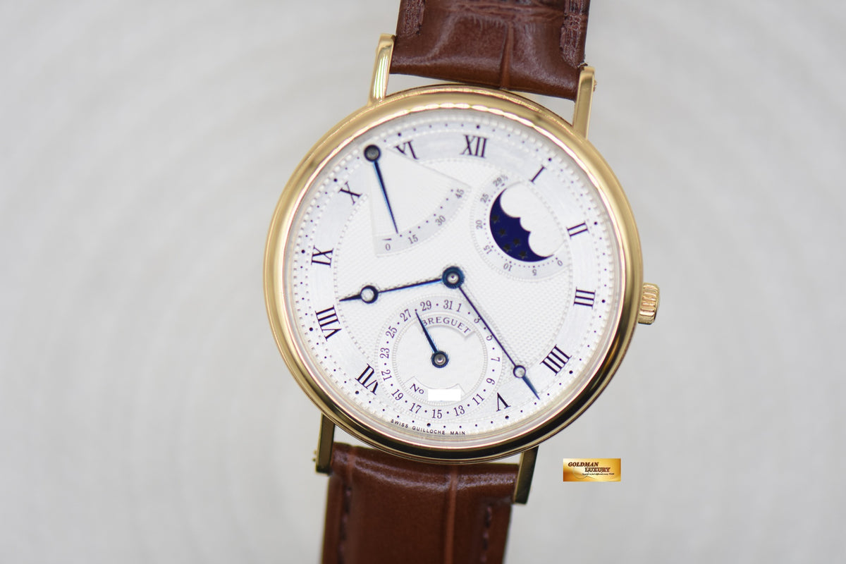 [SOLD] BREGUET CLASSIQUE POWER RESERVE MOONPHASE 36mm YELLOW GOLD IN LEATHER STRAP AUTOMATIC 3130BA (MINT)