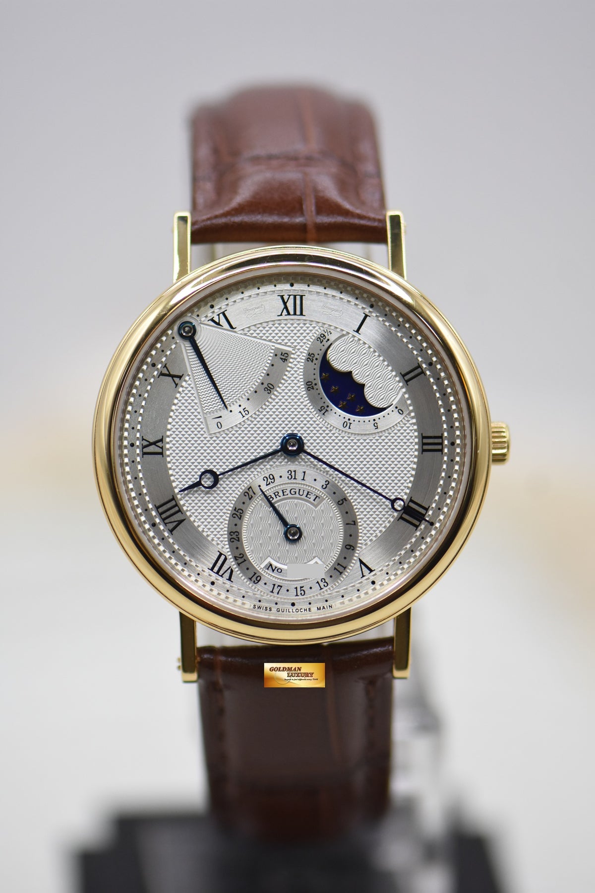 [SOLD] BREGUET CLASSIQUE POWER RESERVE MOONPHASE 36mm YELLOW GOLD IN LEATHER STRAP AUTOMATIC 3130BA (MINT)