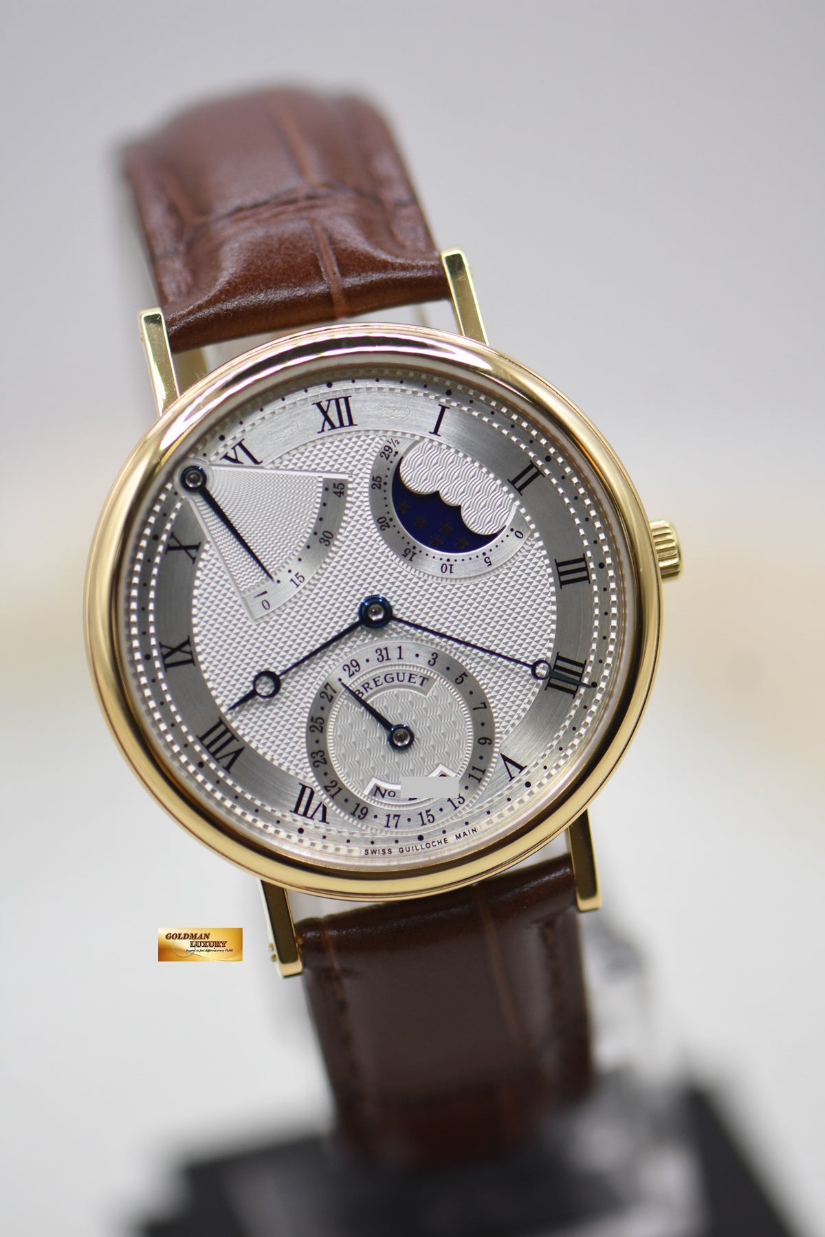 [SOLD] BREGUET CLASSIQUE POWER RESERVE MOONPHASE 36mm YELLOW GOLD IN LEATHER STRAP AUTOMATIC 3130BA (MINT)