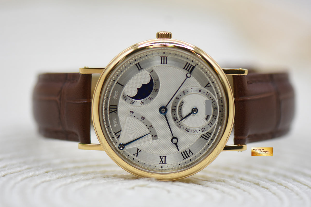 [SOLD] BREGUET CLASSIQUE POWER RESERVE MOONPHASE 36mm YELLOW GOLD IN LEATHER STRAP AUTOMATIC 3130BA (MINT)