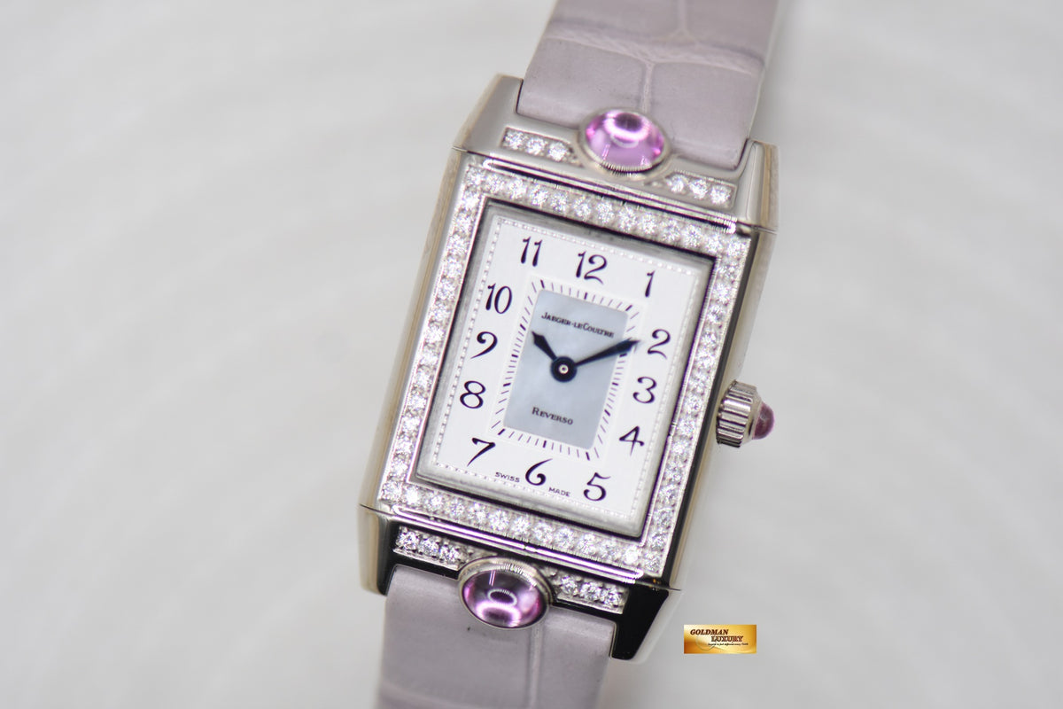 [SOLD] JLC REVERSO JOAILLERIE CABOCHONS LADIES 18K WHITE GOLD DIAMONDS MANUAL WINDING Q2623402 (MINT)