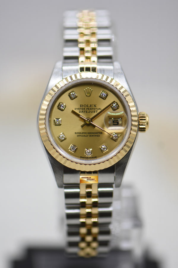 [SOLD] ROLEX OYSTER DATEJUST 26mm HALF-GOLD IN JUBILEE BRACELET GOLD DIAMOND DIAL 79173 (MINT)
