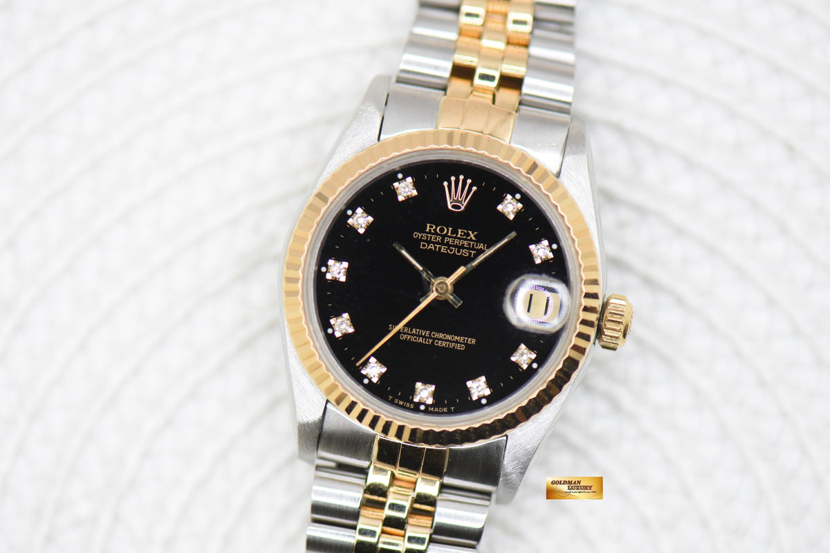 [SOLD] ROLEX OYSTER DATEJUST 31mm HALF-GOLD IN JUBILEE BRACELET BLACK DIAMOND DIAL 68273 (MINT)