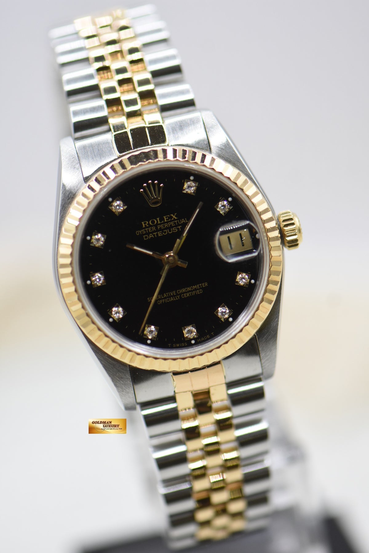 [SOLD] ROLEX OYSTER DATEJUST 31mm HALF-GOLD IN JUBILEE BRACELET BLACK DIAMOND DIAL 68273 (MINT)