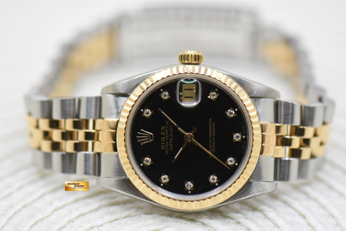 [SOLD] ROLEX OYSTER DATEJUST 31mm HALF-GOLD IN JUBILEE BRACELET BLACK DIAMOND DIAL 68273 (MINT)