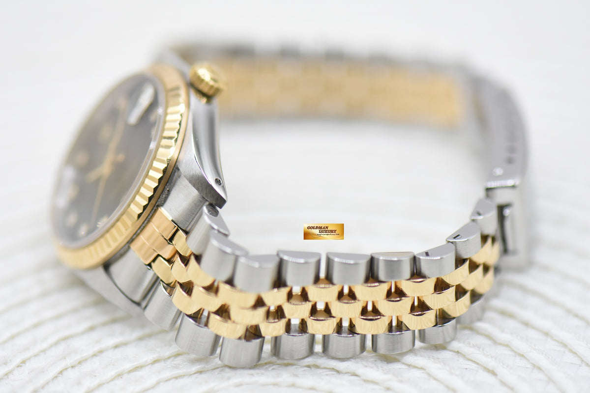 [SOLD] ROLEX OYSTER DATEJUST 31mm HALF-GOLD IN JUBILEE BRACELET BLACK DIAMOND DIAL 68273 (MINT)