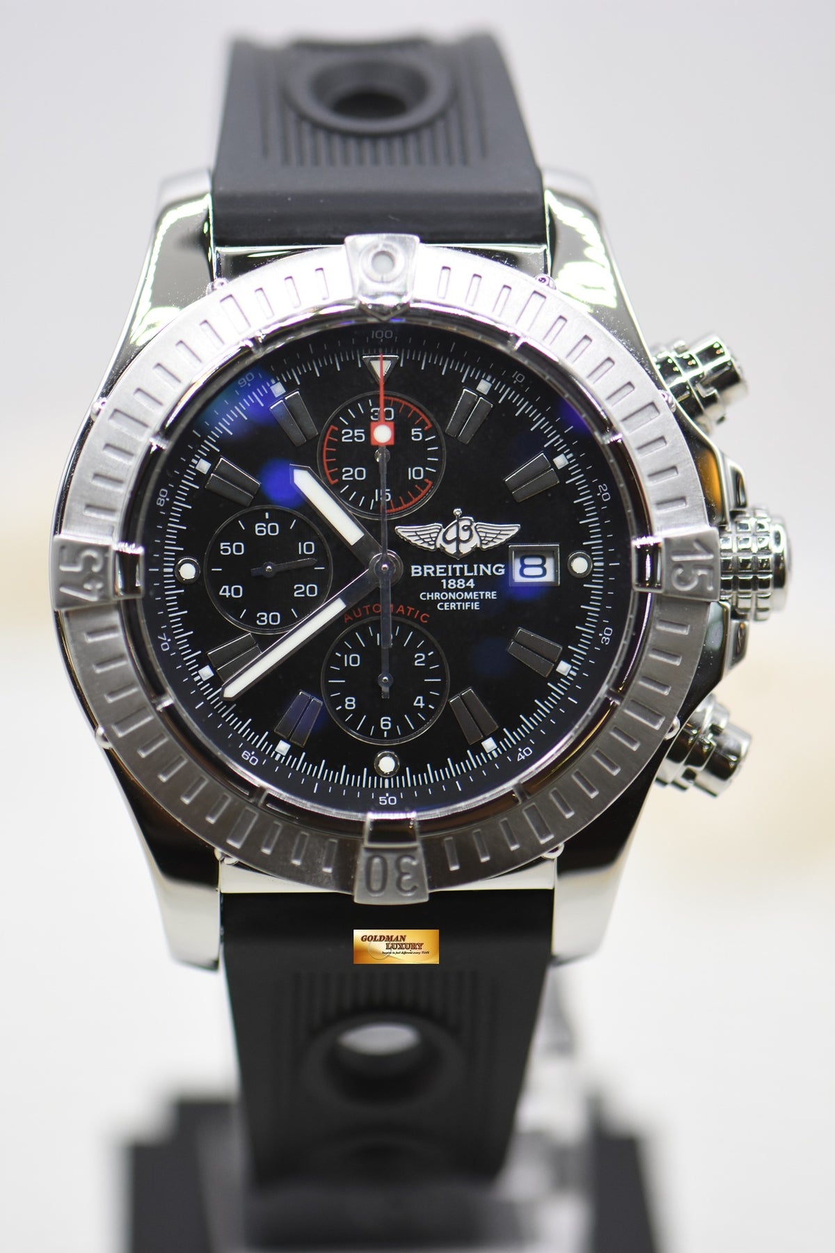 [SOLD] BREITLING SUPER AVENGER CHRONOGRAPH 48mm STEEL IN RUBBER STRAP BLACK A13370 AUTOMATIC (MINT)