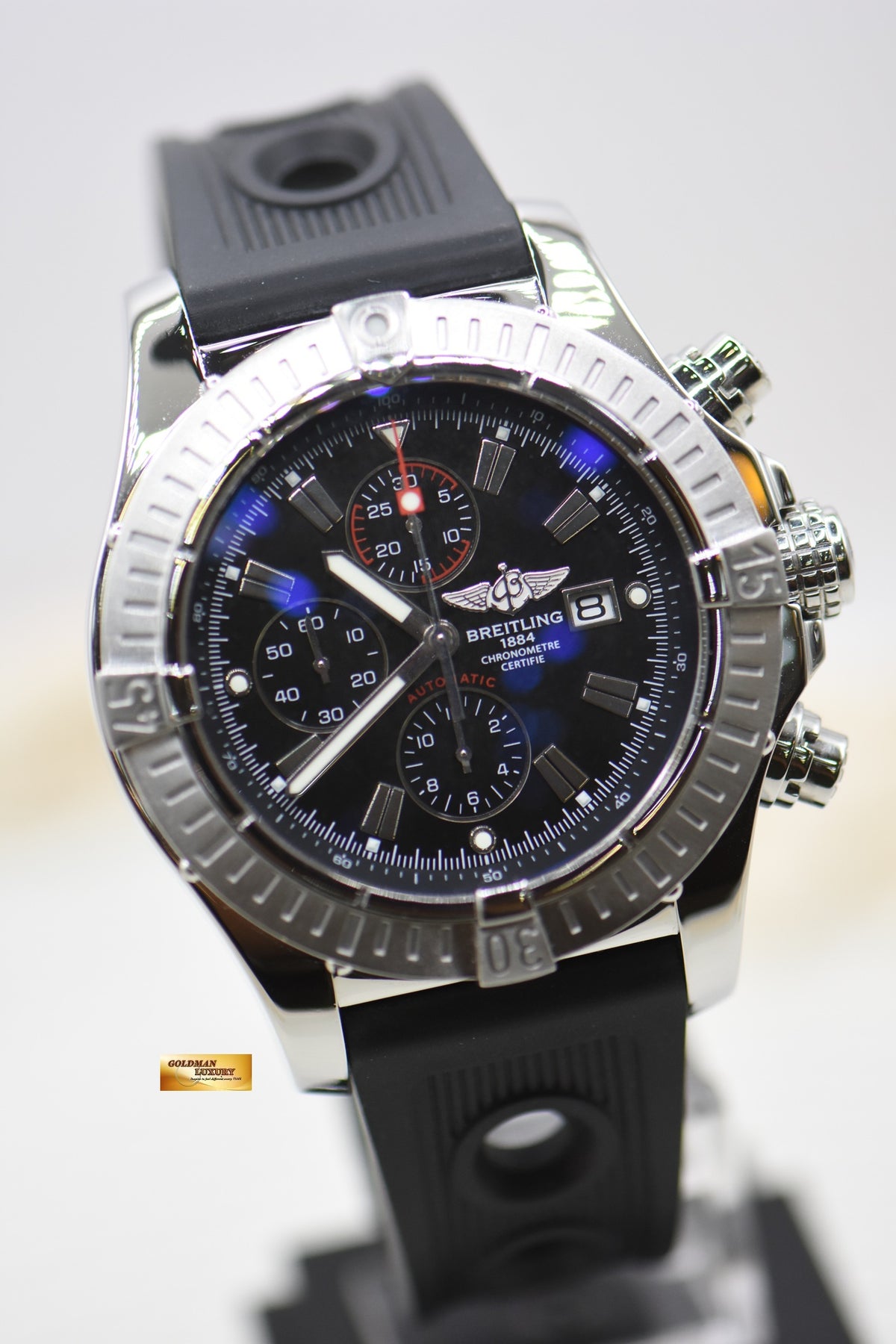 [SOLD] BREITLING SUPER AVENGER CHRONOGRAPH 48mm STEEL IN RUBBER STRAP BLACK A13370 AUTOMATIC (MINT)