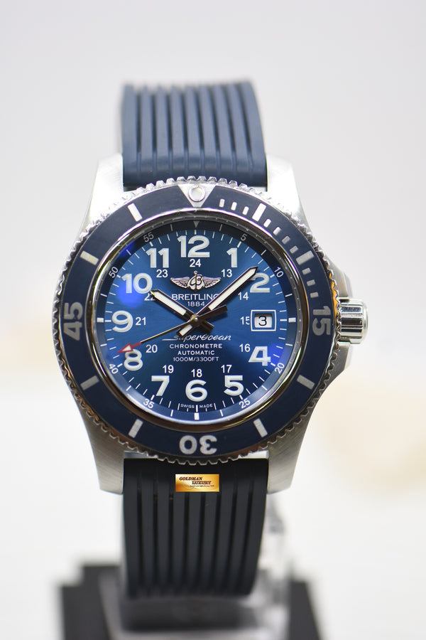 BREITLING SUPEROCEAN II 44mm STEEL IN RUBBER STRAP BLUE A17392 AUTOMATIC (MINT)
