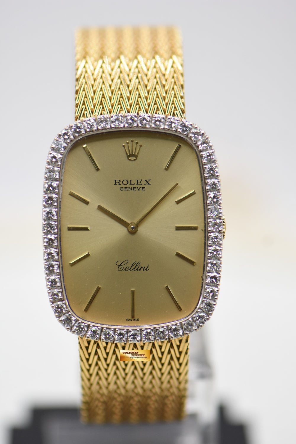 Image 17: ROLEX CELLINI MENS 18K YELLOW GOLD WOVEN-LIKE BRACELET DIAMOND BEZEL MANUAL WINDING 4113 (MINT)