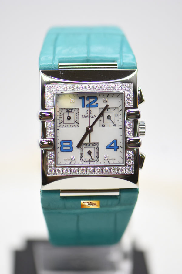 OMEGA CONSTELLATION QUADRA LADIES CHRONOGRAPH MOP DIAMONDS QUARTZ 1847.74.41 (MINT)