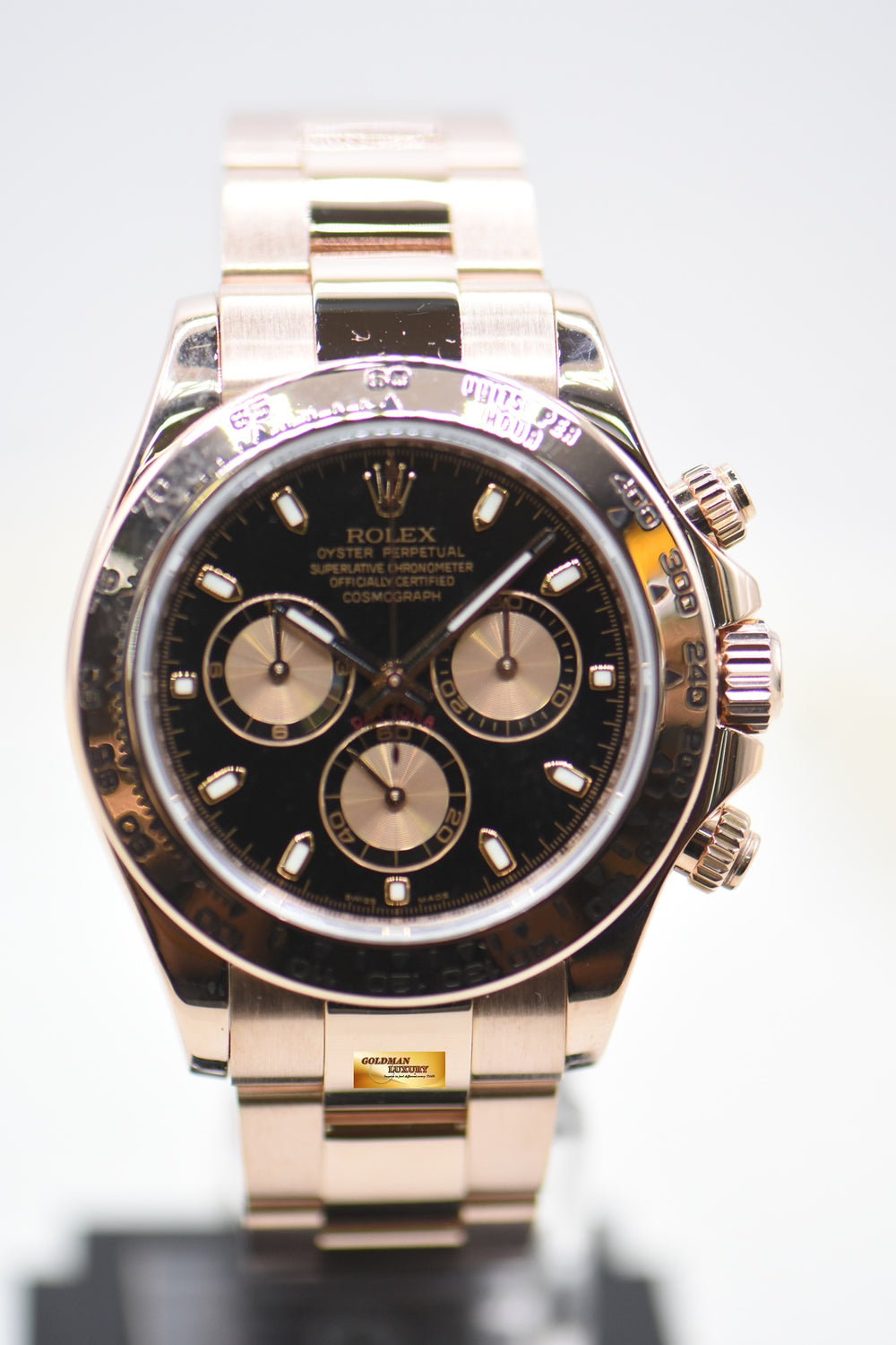 Image 10: ROLEX OYSTER PERPETUAL DAYTONA EVEROSE GOLD IN BRACELET BLACK DIAL 116505 (MINT)