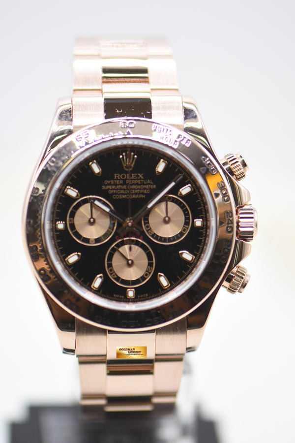ROLEX OYSTER PERPETUAL DAYTONA EVEROSE GOLD IN BRACELET BLACK DIAL 116505 (MINT)