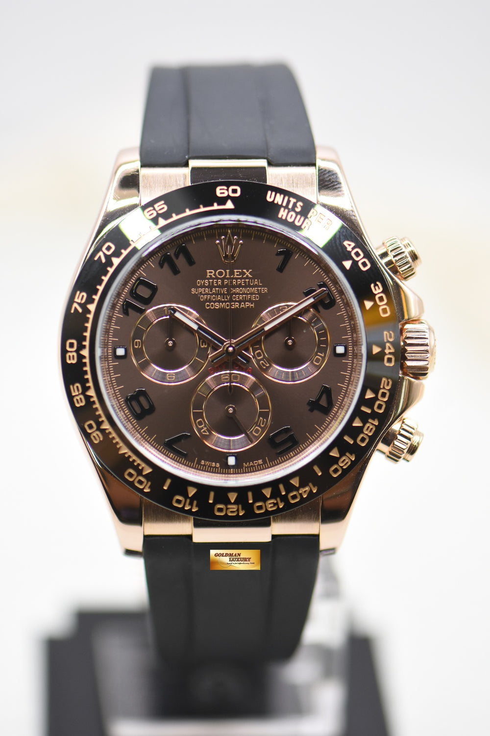 Image 9: ROLEX OYSTER PERPETUAL DAYTONA EVEROSE GOLD IN RUBBER STRAP BROWN ARABIC DIAL 116515 (MINT)