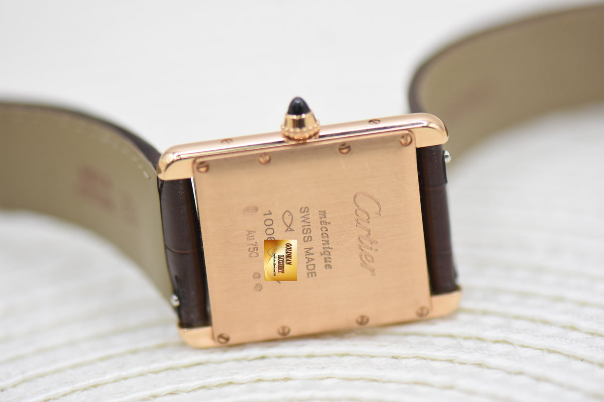 [SOLD] CARTIER TANK LOUIS CARTIER ROSE GOLD IN LEATHER LARGE MODEL MANUAL WINDING WGTA0011 (MINT)