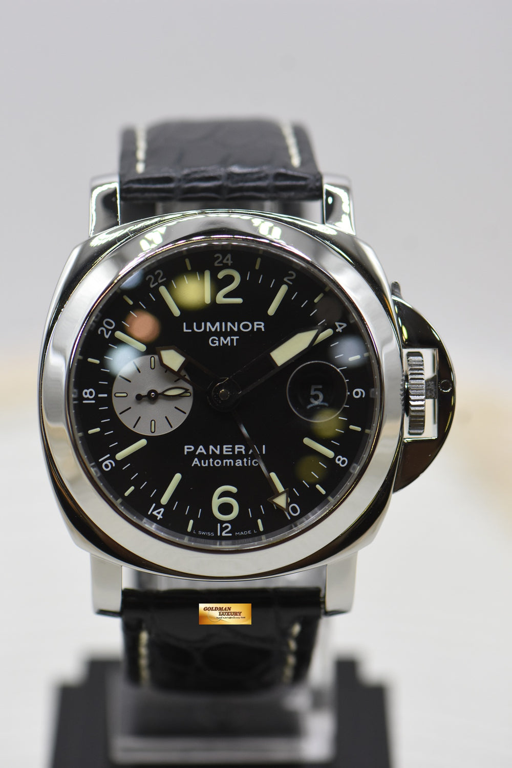 Image 6: PANERAI LUMINOR MARINA GMT 44mm STEEL IN LEATHER STRAP AUTOMATIC PAM 88 (MINT)