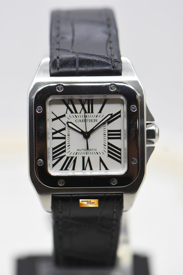 CARTIER SANTOS 100 MIDSIZE STEEL IN LEATHER STRAP AUTOMATIC 2878 (MINT)