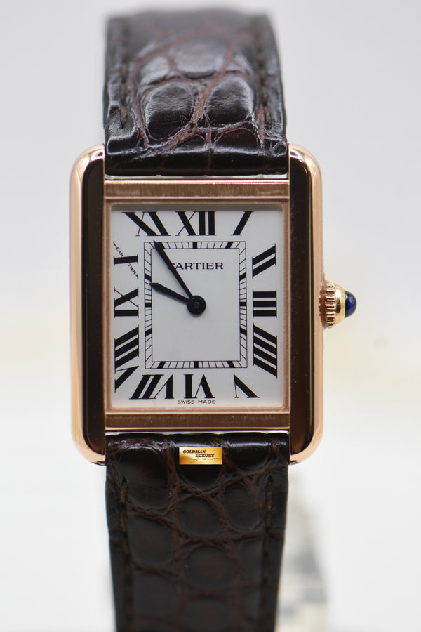CARTIER TANK SOLO LADIES ROSE GOLD IN LEATHER STRAP QUARTZ W5200024 (MINT)