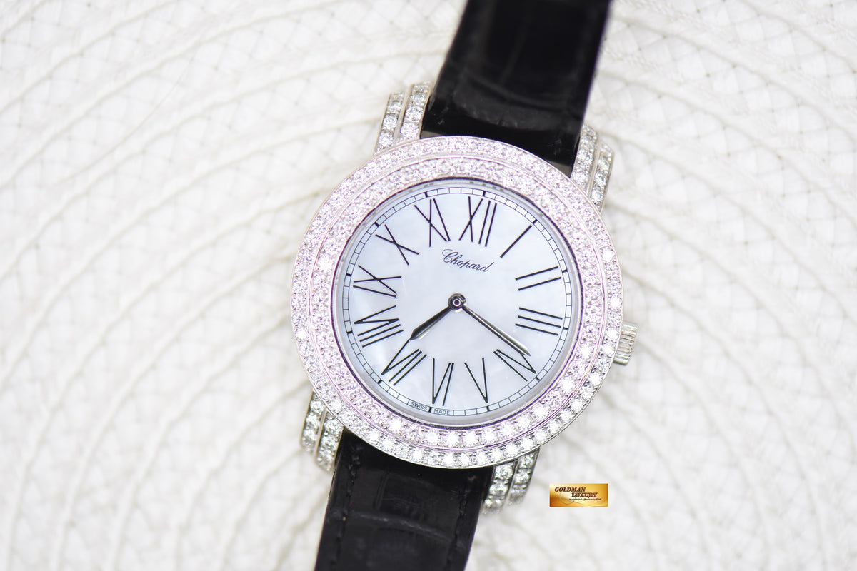 CHOPARD L’Heure Du DIAMANT LADIES 33mm WHITE GOLD IN LEATHER STRAP MOP QUARTZ 139339 (MINT)