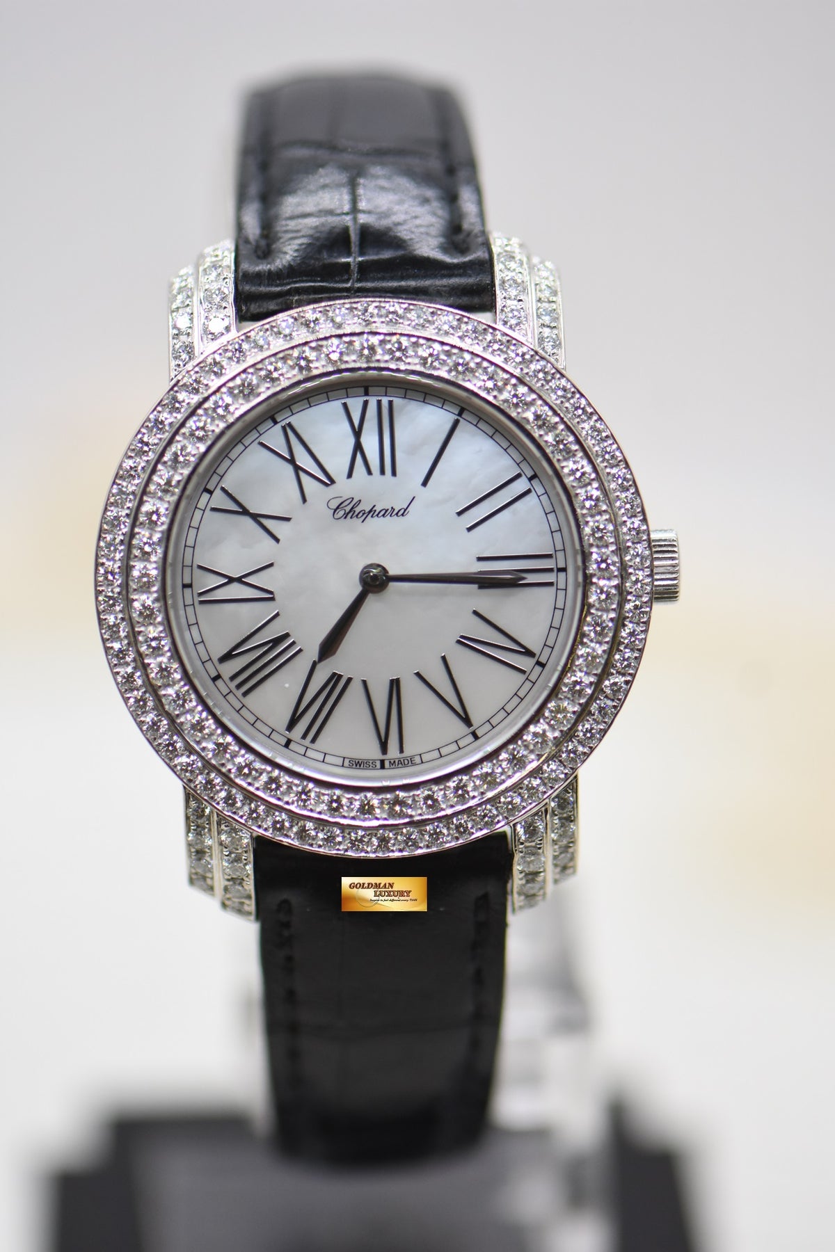 CHOPARD L’Heure Du DIAMANT LADIES 33mm WHITE GOLD IN LEATHER STRAP MOP QUARTZ 139339 (MINT)