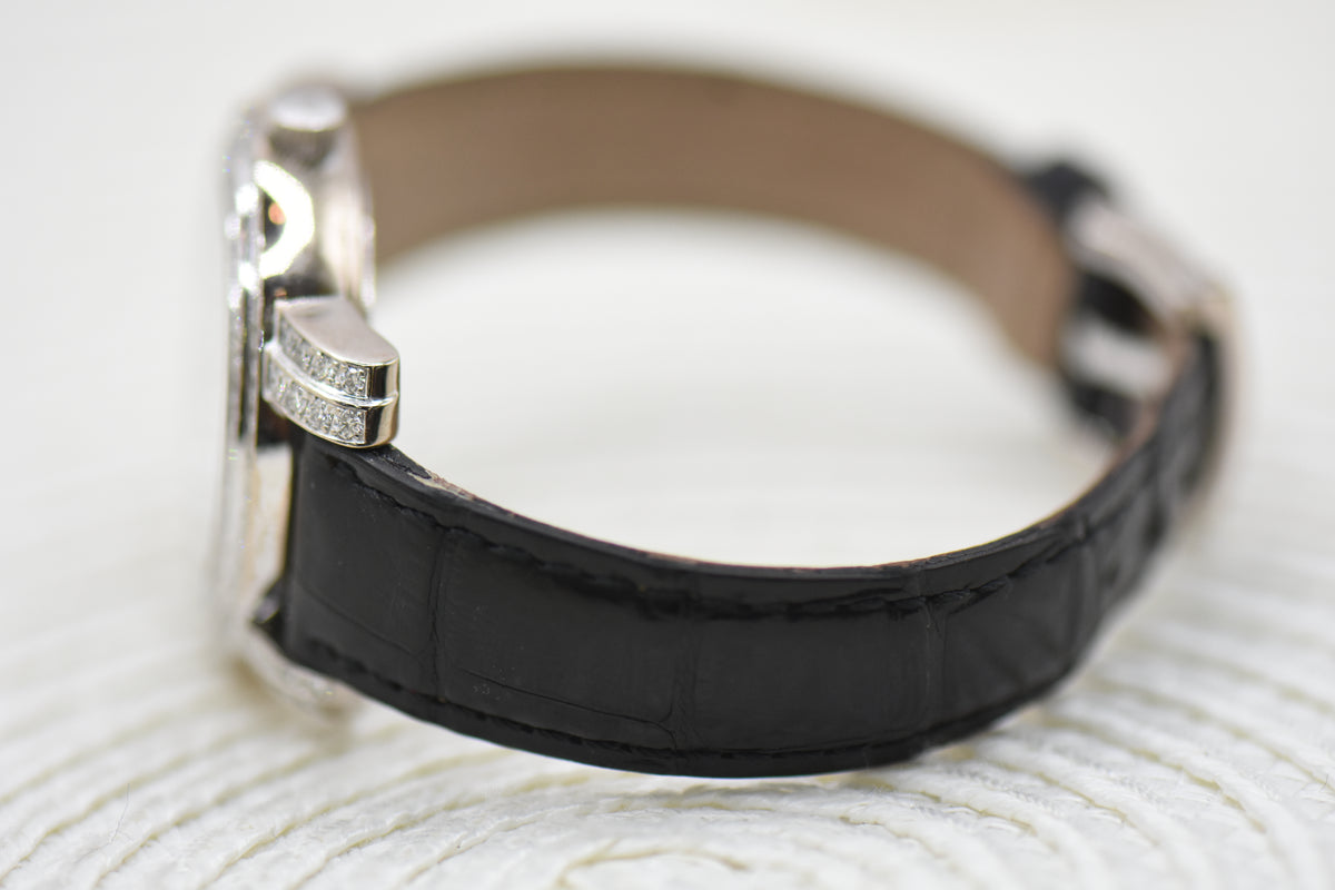 CHOPARD L’Heure Du DIAMANT LADIES 33mm WHITE GOLD IN LEATHER STRAP MOP QUARTZ 139339 (MINT)