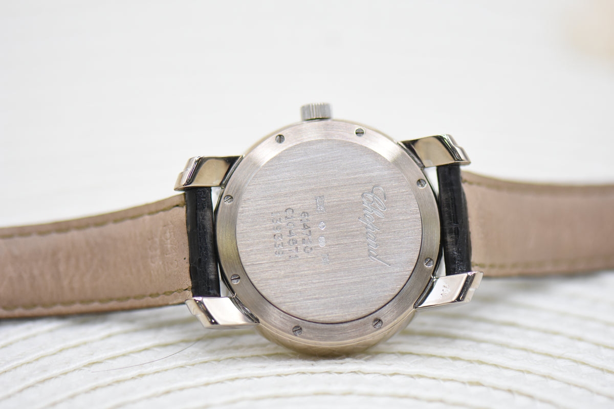 CHOPARD L’Heure Du DIAMANT LADIES 33mm WHITE GOLD IN LEATHER STRAP MOP QUARTZ 139339 (MINT)