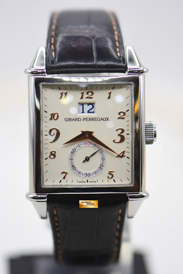 GIRARD PERRAGAUX VINTAGE 1945 STEEL IN LEATHER STRAP BIG DATE AUTOMATIC 25805 (MINT)