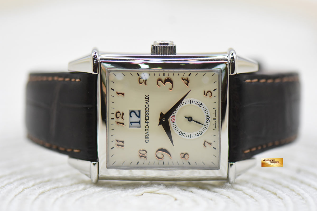 GIRARD PERRAGAUX VINTAGE 1945 STEEL IN LEATHER STRAP BIG DATE AUTOMATIC 25805 (MINT)