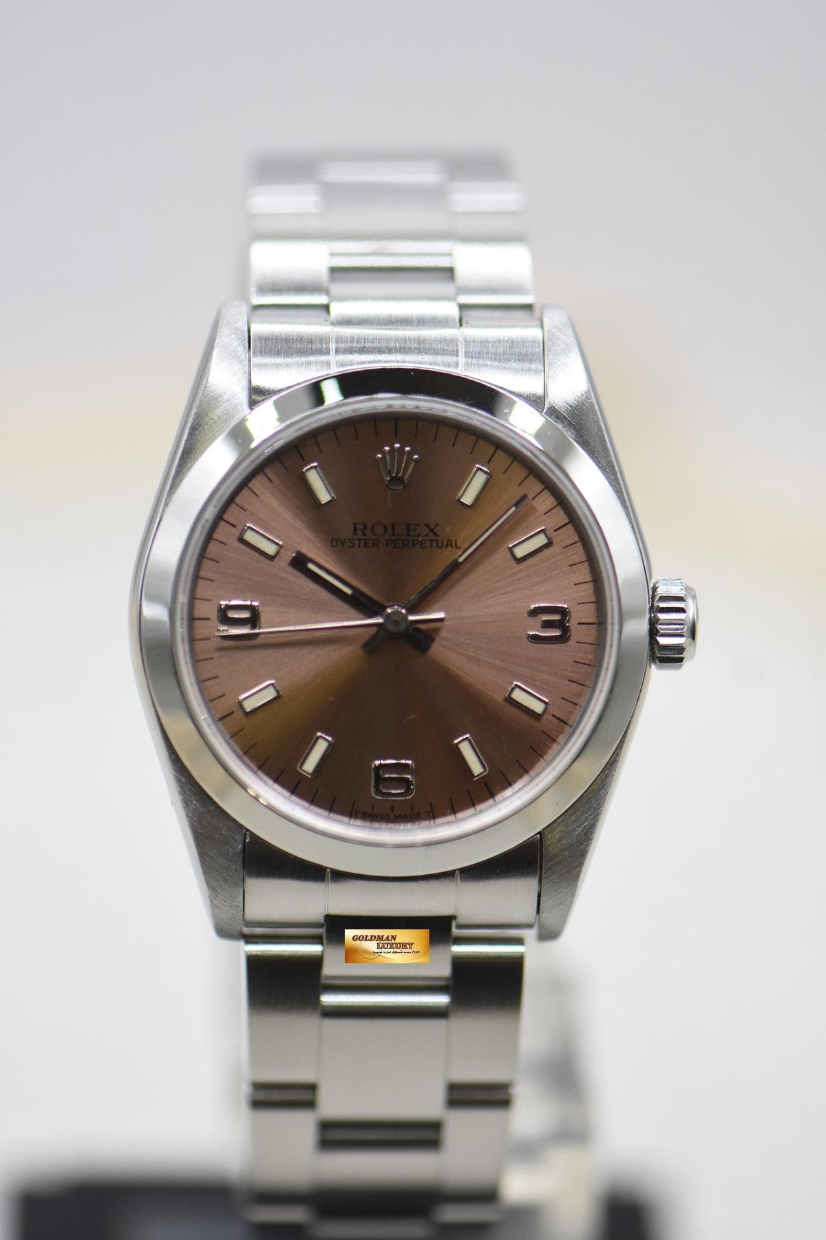 ROLEX OYSTER PERPETUAL 30mm STEEL IN OYSTER BRACELET BRONZE PINK DIAL 67480 (MINT)