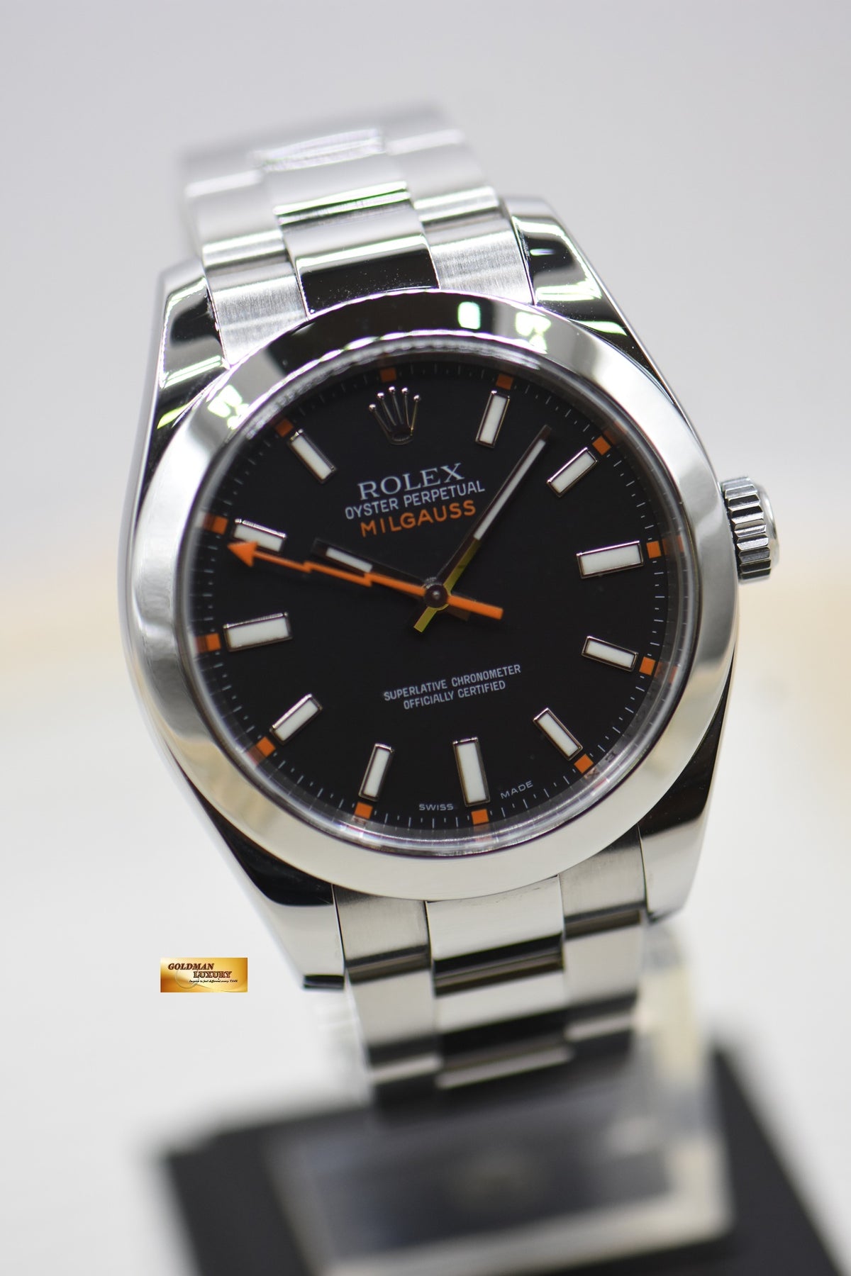 ROLEX OYSTER PERPETUAL MILGAUSS BLACK (CLEAR CRYSTAL) 116400 (MINT)
