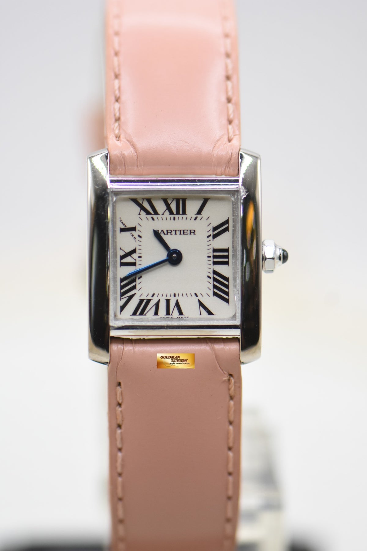 CARTIER TANK FRANCAISE LADIES WHITE GOLD IN LEATHER QUARTZ W5001256 (MINT)