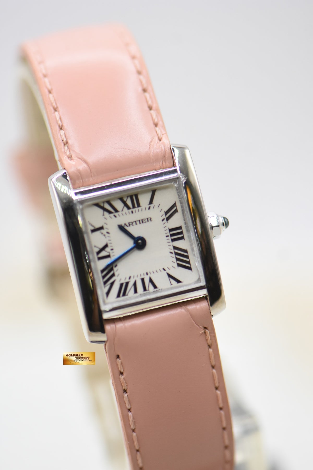 CARTIER TANK FRANCAISE LADIES WHITE GOLD IN LEATHER QUARTZ W5001256 (MINT)
