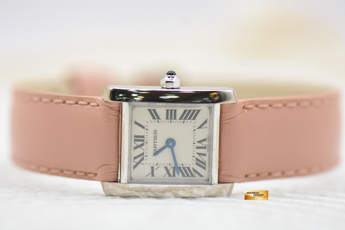 CARTIER TANK FRANCAISE LADIES WHITE GOLD IN LEATHER QUARTZ W5001256 (MINT)