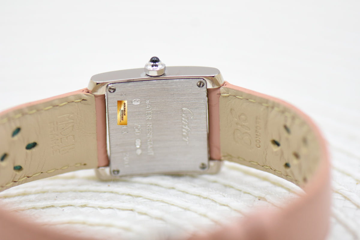 CARTIER TANK FRANCAISE LADIES WHITE GOLD IN LEATHER QUARTZ W5001256 (MINT)