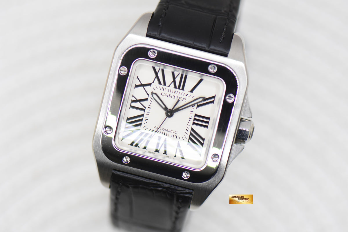 [SOLD] CARTIER SANTOS 100 MIDSIZE STEEL IN LEATHER STRAP AUTOMATIC 2878 (MINT)