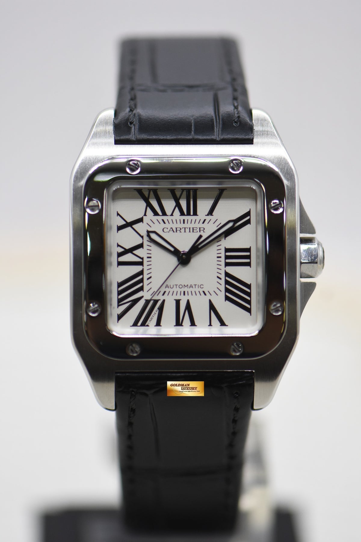 [SOLD] CARTIER SANTOS 100 MIDSIZE STEEL IN LEATHER STRAP AUTOMATIC 2878 (MINT)