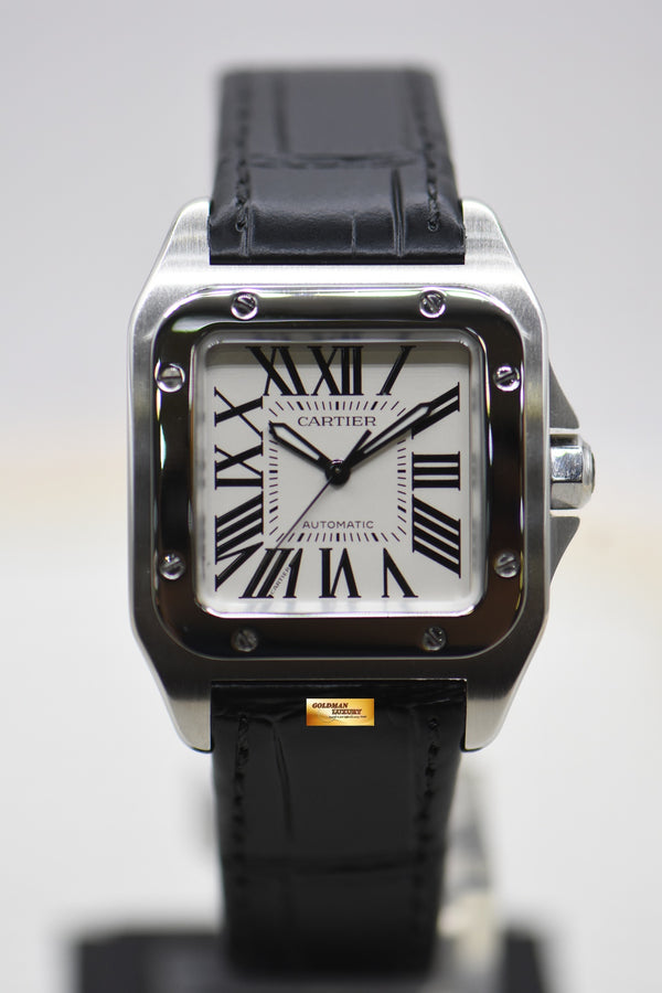 CARTIER SANTOS 100 MIDSIZE STEEL IN LEATHER STRAP AUTOMATIC 2878 (MINT)