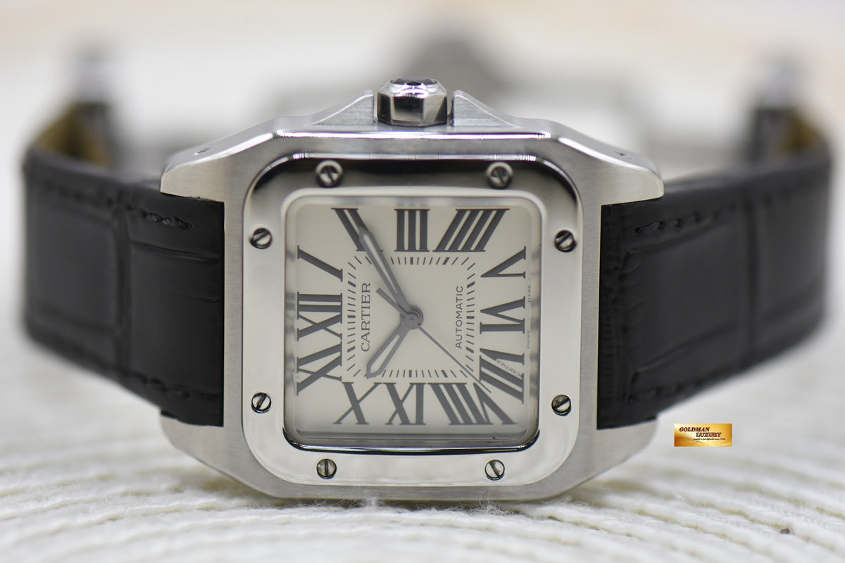 [SOLD] CARTIER SANTOS 100 MIDSIZE STEEL IN LEATHER STRAP AUTOMATIC 2878 (MINT)