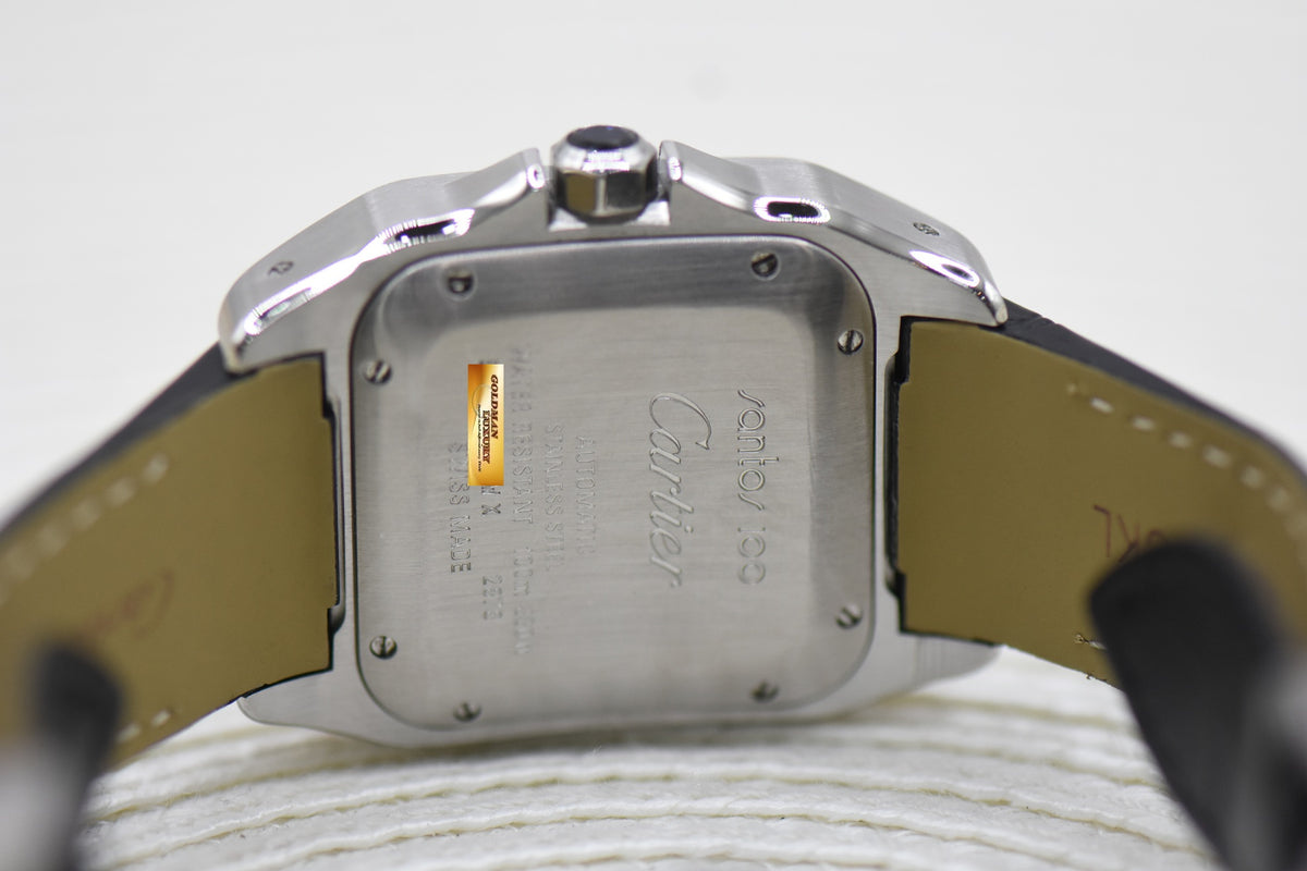 [SOLD] CARTIER SANTOS 100 MIDSIZE STEEL IN LEATHER STRAP AUTOMATIC 2878 (MINT)