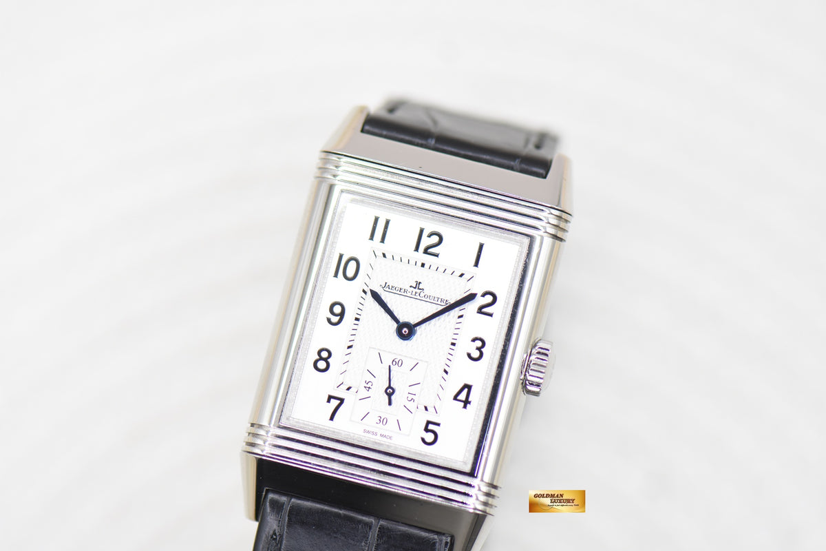 JAEGER Le-COULTRE REVERSO MONOFACE SMALL SECONDS STEEL LEATHER SILVER MANUAL Q3858520 (MINT)